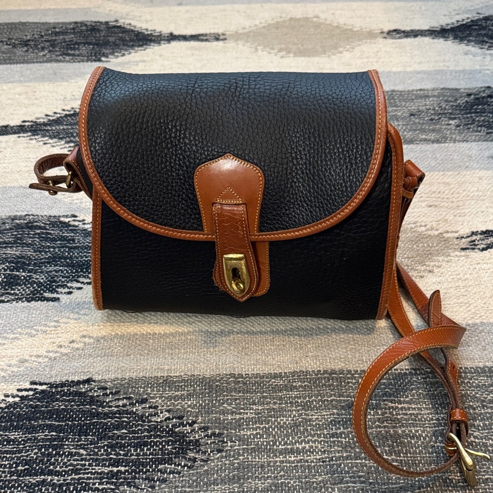 Vintage Dooney & Burke Black and Brown Leather Shoulder Bag with gold